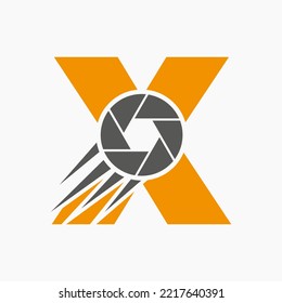 Letter X Photography Logo Camera Lens Concept. Photography Camera Symbol Vector Template