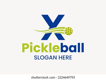 Letter X Pickleball Logo Concept With Moving Pickleball Symbol. Pickle Ball Logotype Vector Template