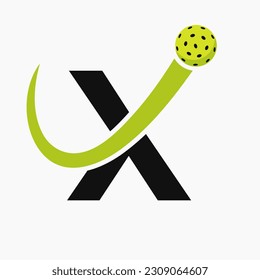 Letter X Pickleball Logo Concept With Moving Pickleball Symbol. Pickle Ball Logotype