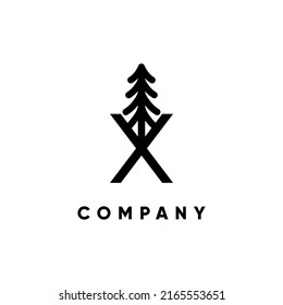 Letter X Pine Tree Logo Design Vector Icon Graphic Emblem Illustration