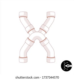 Letter X Pipeline Zeichenkartoon Vektoralphabet.