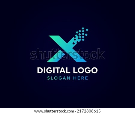 Letter X pixel logo, technology and digital logotype vector image