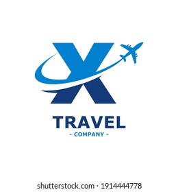 letter X with plane and airline logo vector template. Suitable for travel label, tourism, journey posters, flight company advertising, airways identity, and tech transportation