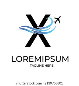 logotipo de vuelo de avión de carta X