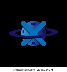 Letter X planet logo. Modern combination letter X and planet logo design