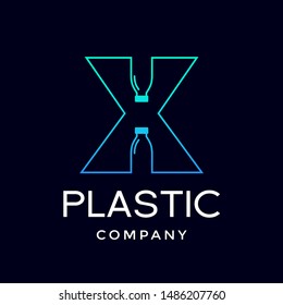 Letter X with plastic or bottle vector logo template. Suitable for ecology, drink, fresh water business.