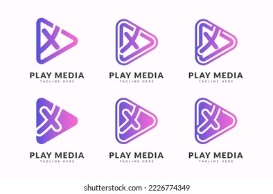Letter X play media creative gradient logo