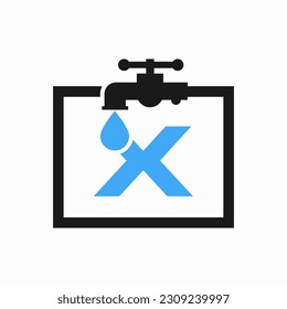 Diseño del logotipo del plomo X. Plantilla de logotipo de agua de fontanería