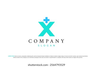 letter x with plus hospital symbol on top modern minimalist logo