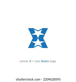 Letter X plus negative space two stars logo