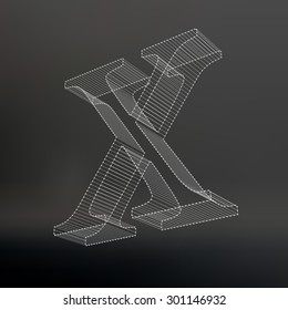 The letter x. Polygonal letter. Low poly model. The three-dimensional mesh. Volume mesh character.