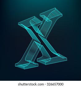 The letter X. Polygonal letter. Low poly model. The three-dimensional mesh. Volume mesh character