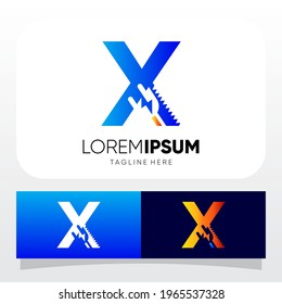 Letter X Power Jack Electric Lightning Logo Design Vector Graphic 