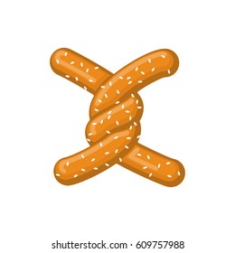 Letter X pretzel. snack font symbol. Food alphabet sign. Traditional German meal is ABC. Bake 