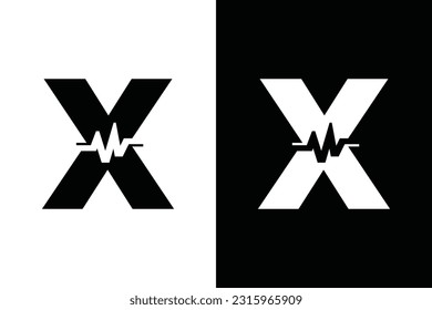 Buchstabe X mit Pulslinie oder grafischer Linie für Initialen oder Namens-Logo Medizin, Marketing, Business, modernes Logo und vieles mehr.