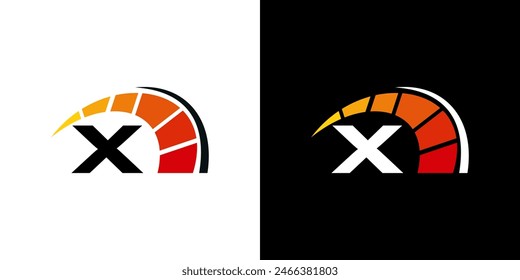 Letter X racing logo, with logo speedometer for racing, workshop, automotive