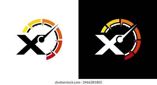 Letter X racing logo, with logo speedometer for racing, workshop, automotive