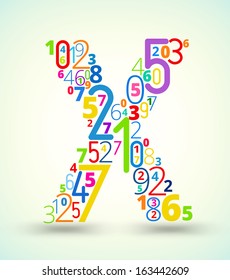 Letter X,  from rainbow colored numbers typography vector font