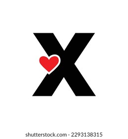 Letter X with Red heart monogram. X letter icon with love.