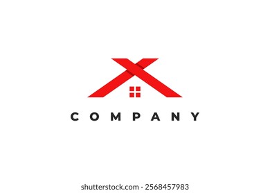 letter x and red house modern logo