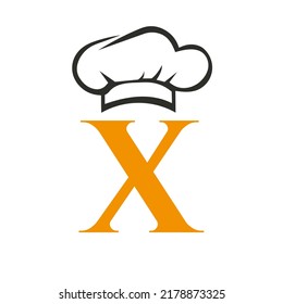 Letter X Restaurant Logo Concept with Chef Hat Vector Template. Restaurant Chef Hat Logo Symbol