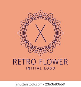 letter X retro flower initial vector logo design