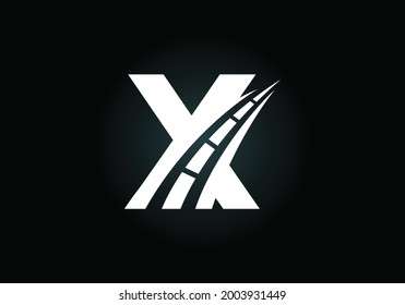 Letter X with road logo sing. The creative design concept for highway maintenance and construction. Transportation and traffic theme.
