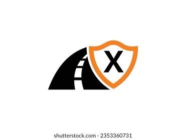 Letter X with road logo sing. The creative design concept for highway maintenance and construction. Road Logo Design Transportation Sign Symbol