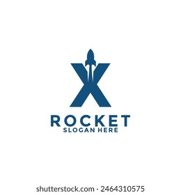 Diseño del logotipo del cohete de la letra X, Imagen del Vector del logotipo del lanzamiento del cohete con la letra