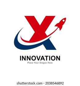 Letter X with rocket logo vector design. Suitable for app icon, technology, education, corporate identity, initial, card, posters and labels.