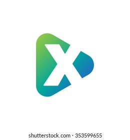 Letter X Rounded Triangle Shape Icon Logo Blue Green