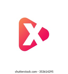 letter x rounded triangle shape icon logo orange red