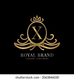 letter X royal crest vector logo design for vintage brand and beauty care initial