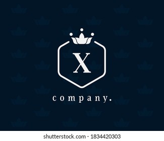 Letter X royal crown and floral luxury logo design template elements. Elegant crest logo icon vector design. Creative badge design with king crown and shield for corporate and business. Queen symbol.