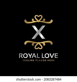 letter X royal heart shape luxury vintage logo design for fashion, hotel, wedding, restaurant, beauty care