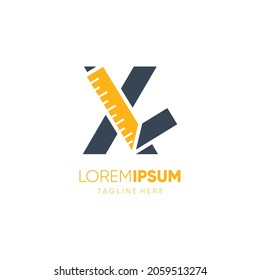 Letter X Ruler Logo Design Vector Graphic Icon Emblem Illustration Background Template