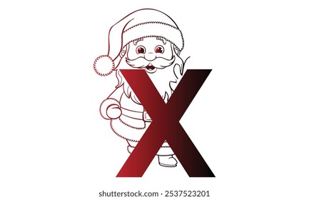 letter X with Santa Claus designed with alphabet. Characters with fun expressions pose various poses. It's vector art so it's easy to edit.
