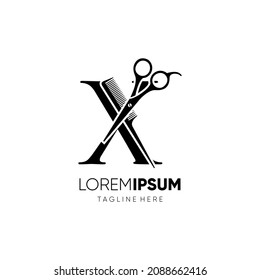 Letter X Scissors and Hair Comb Stylist Logo Design Vector Icon Graphic Emblem Illustration