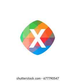 letter X set on colorful geometric polygonal shape, logo design, isolated on white background.