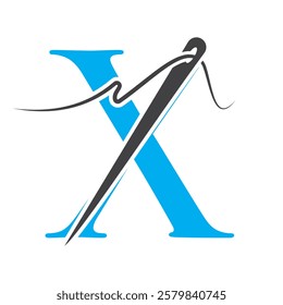 Letter X Sewing Needle Logo Design for Embroider, Textile, Fashion, Cloth, Fabric Symbol