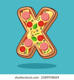 The letter X is in the shape of a pizza