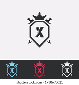 Letter X Shield, Sword, Crown -Abstract Logo - Vector Design