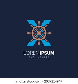 Letter X Ship Steering Wheel Logo Design Vector Icon Graphic Emblem Illustration Background Template