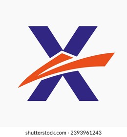 Letter X Shipping Logo Sailboat Symbol. Nautical Ship Sailing Boat Icon