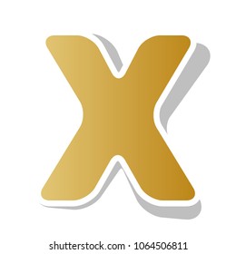 Letter X sign design template element. Vector. Golden gradient icon with white contour and rotated gray shadow at white background.