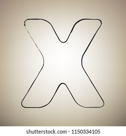 Letter X sign design template element. Vector. Brush drawed black icon at light brown background.