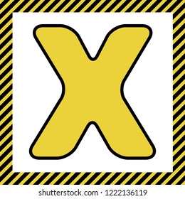 Letter X sign design template element. Vector. Warm yellow icon with black contour in frame named as under construction at white background. Isolated.