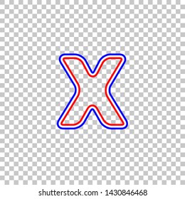 Letter X sign design template element. Red, white and contour icon at transparent background. Illustration.