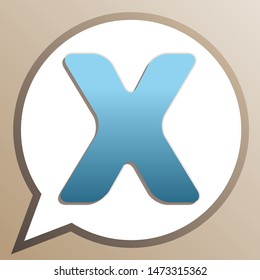Letter X sign design template element. Bright cerulean icon in white speech balloon at pale taupe background. Illustration.