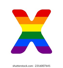 Letter X sign design template element. Rainbow gay LGBT rights colored Icon at white Background. Illustration.